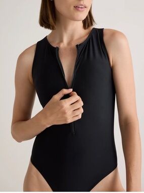 ITALIAN ZIP FRONT ONE PIECE SWIMSUIT - BLACK